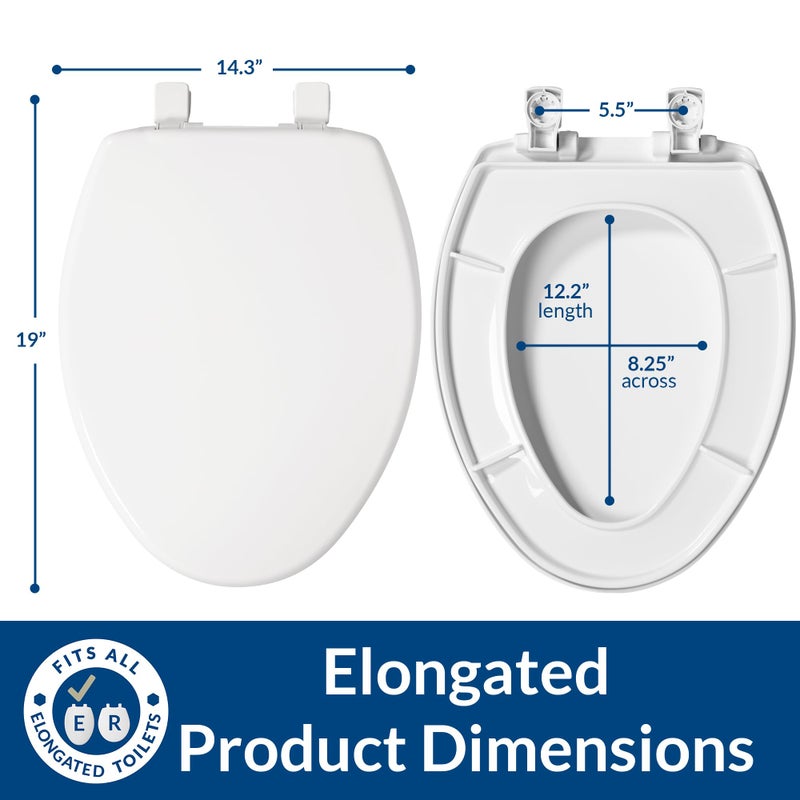 Bemis 7300SLEC Slow Close Toilet Seat, Easy Clean Hinges and Durable Plastic Seat, Made in USA, Elongated, Bone - Image 3
